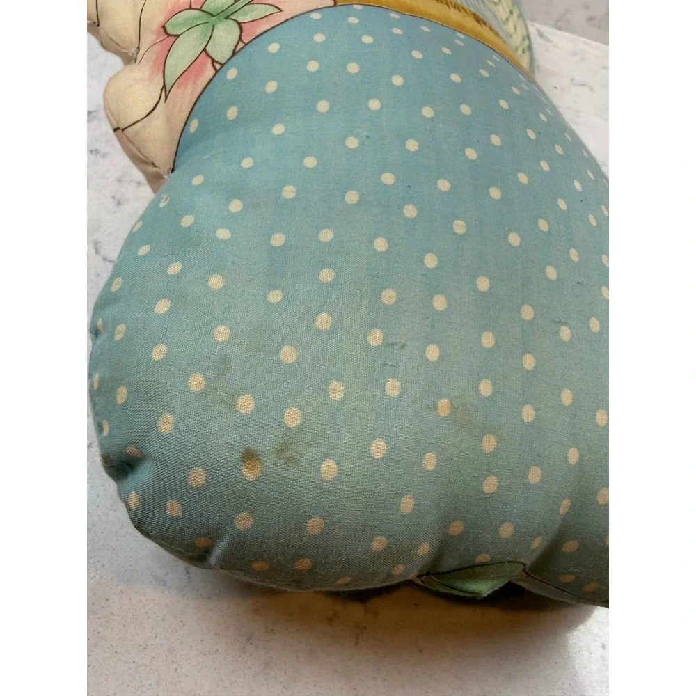 Vintage Handmade Fabric Cat‎ Pillow Ginger Tabby Blue Striped Outfit Cottagecore